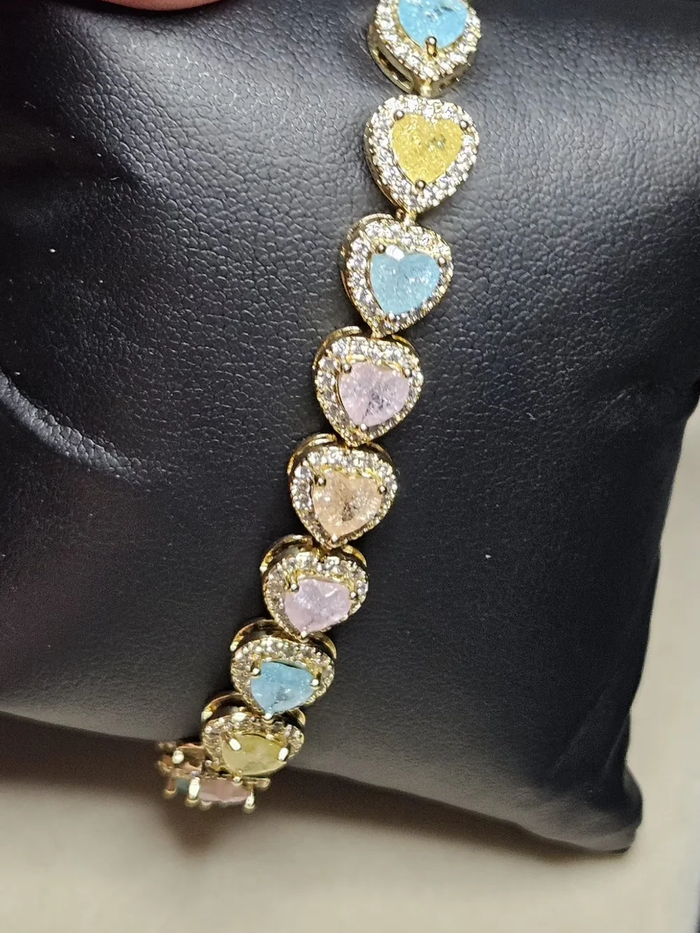 Gold Tone Stainless Steel Heart Multicolor Stone Bracelet W Extra Link